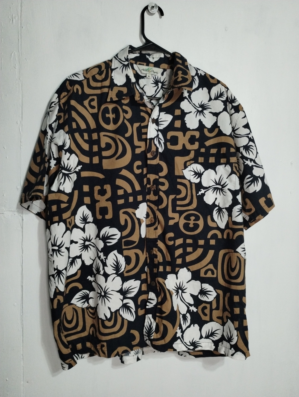 Aloha Days Men's Short Sleeve Hawaiian Shirt - Black, Brown & White Floral
